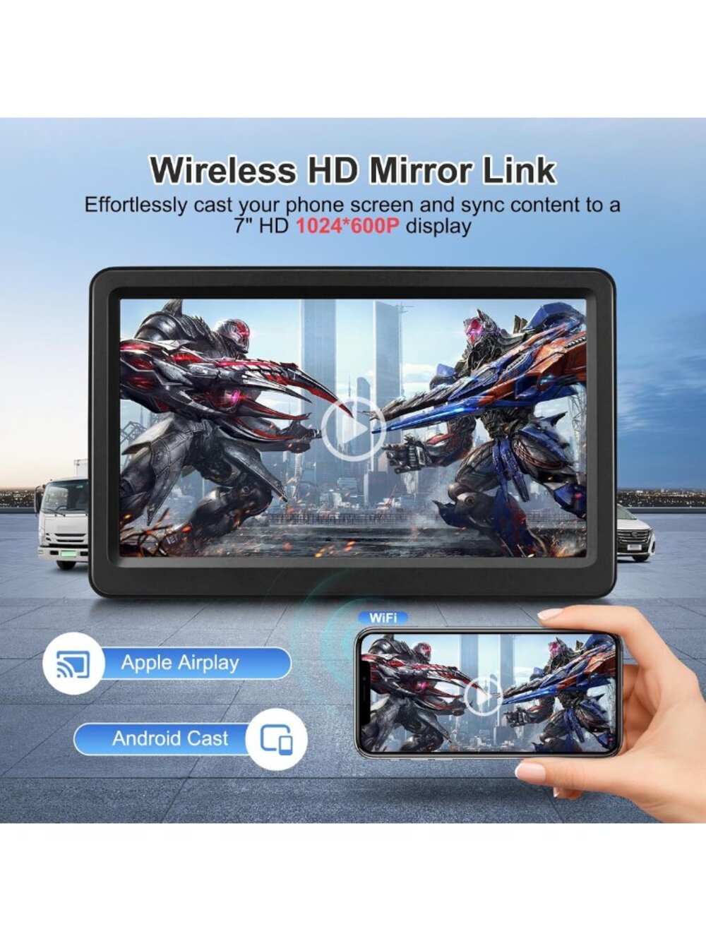7" Wireless Carplay & Android Auto Screen, HD Touchscreen, GPS, Bluetooth, Voice - Picture 3 of 7